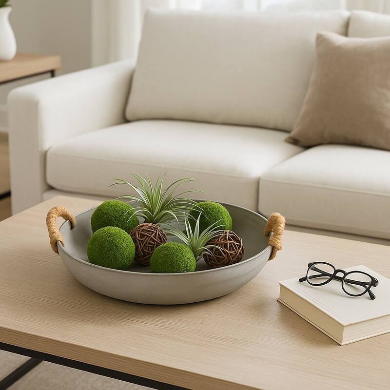 Oval Decorative Bowl with Woven Handles for Home Decor - 12", Gray