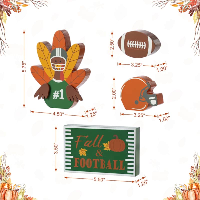 Glitzhome 5.75"H Set of 4 Thanksgiving Wooden Turkey Table Decor Set