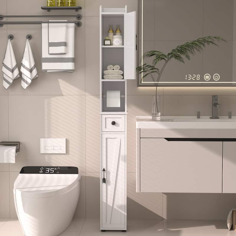 Javlergo Bathroom Tall Cabinet with Adjustable Shelves, Floor Narrow Slim Storage Cabinet for Small Space