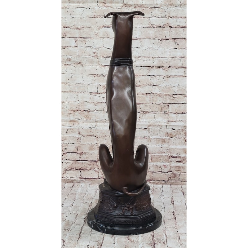 Art Deco Life Size Sitting Greyhound Imitative Dog Bronze Sculpture Marble Base Statue