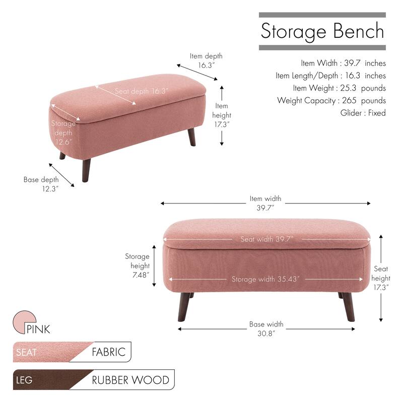 Porthos Home Celia Boucle Fabric Storage Bench with Rubberwood Legs