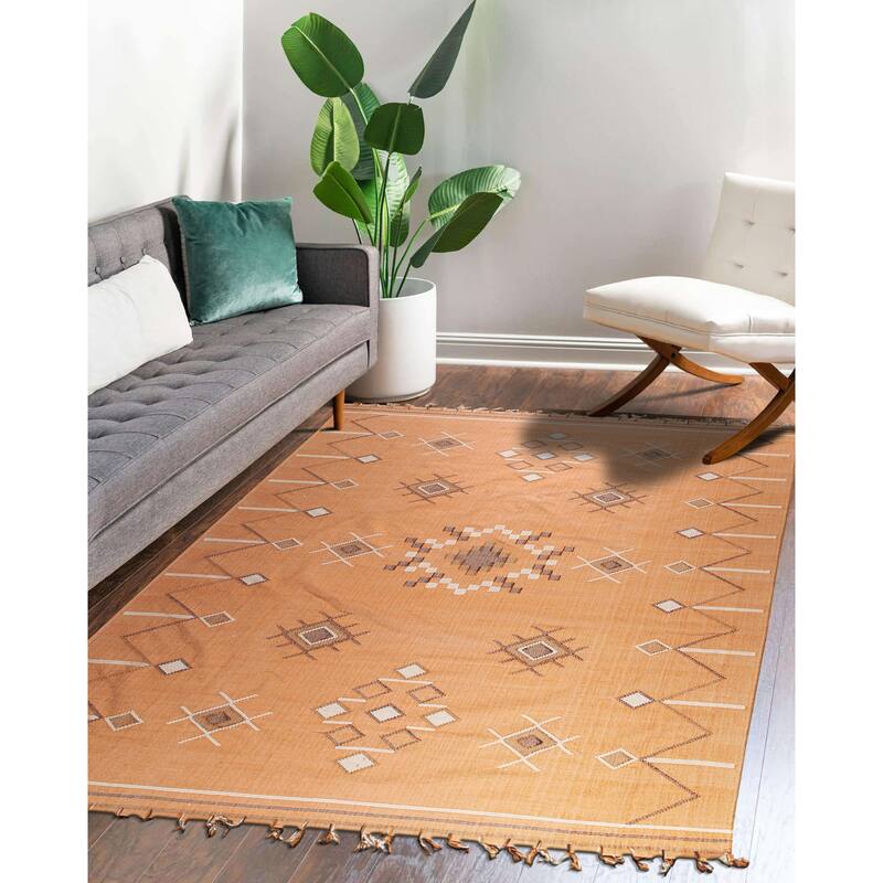 Hand-Knotted Cotton Flat Weave Rug, Coral, Vibrant and Stylish Area Rug for Adding Comfort and Charm to Your Living