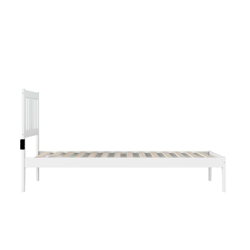 Twin XL Bed with Drawer & USB Charger - Solid Wood Platform Bed Frame, Walnut Finish, Slat Kit Included