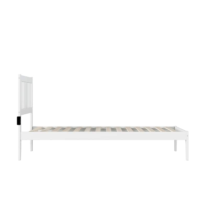 Twin XL Bed with USB Charger - Grey Mission Style Solid Wood Platform Bed Frame & Slat Kit