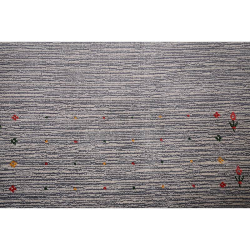 Silver Gray Striped Gabbeh Square Area Rug Handmade Wool Carpet - 9'7"x 9'7"