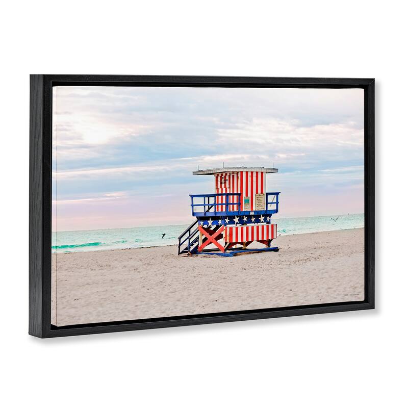 Stupell Patriotic Lifeguard Hut Framed Floater Canvas Wall Art Design By Seven Trees Design