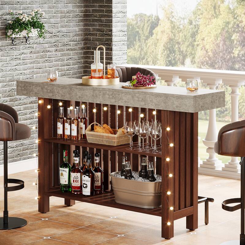 Home Bar Unit, Modern 2-Tier Bar Table with Footrest - 15.75"D x 62.99"W x 41.54"H