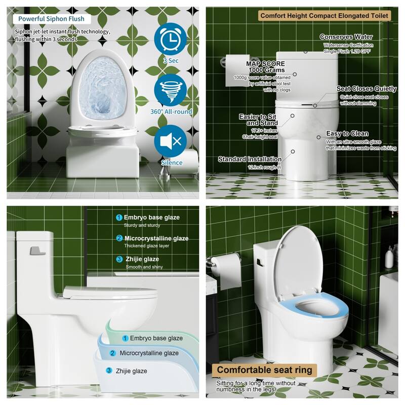 1.28GPF One-Piece Toilet, Elongated ADA, Side Flush, 1000g MAP, White