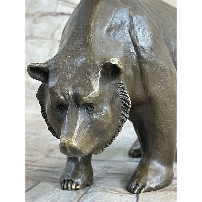 Bronze Sculpture Black Grizzly Bear Mother Cubs Animal Figurine Hand Made Statue