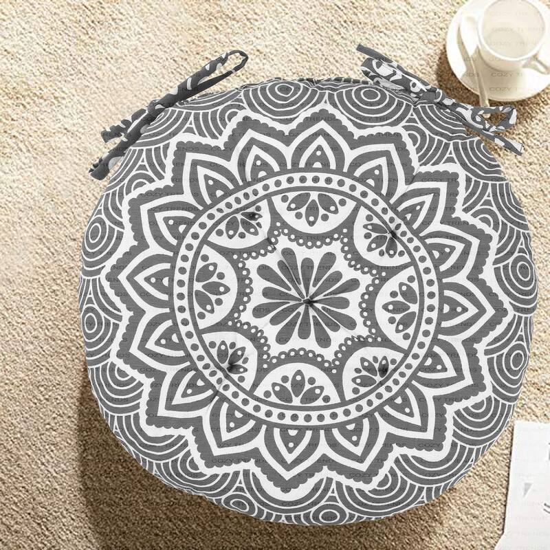 Handmade Cotton Round Chair Pads Cushions Seat Pad with Ties 15''x15'' for Dinning Chairs Office Chair Bench (Set of2) - Grey
