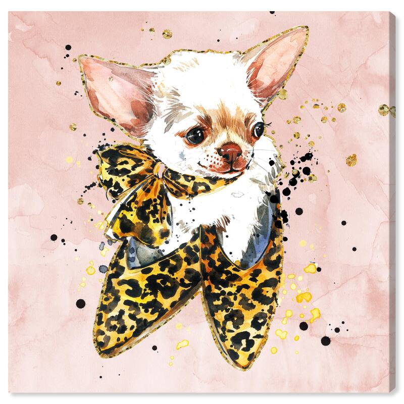 Wynwood Studio Canvas Animals Pooch and Heels Gold and Light Pink Bohemian & Eclectic Wall Art Canvas Print