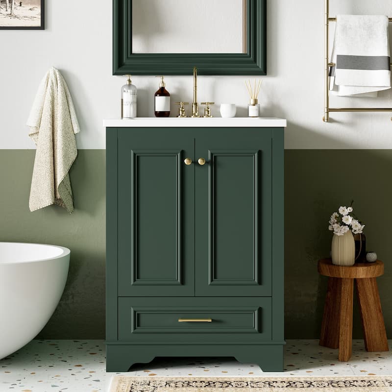 Bathroom Vanity with Sink, Bathroom Storage Cabinet with 1 Drawer and 2 Doors, Bathroom Vanities with Adjustable Shelf