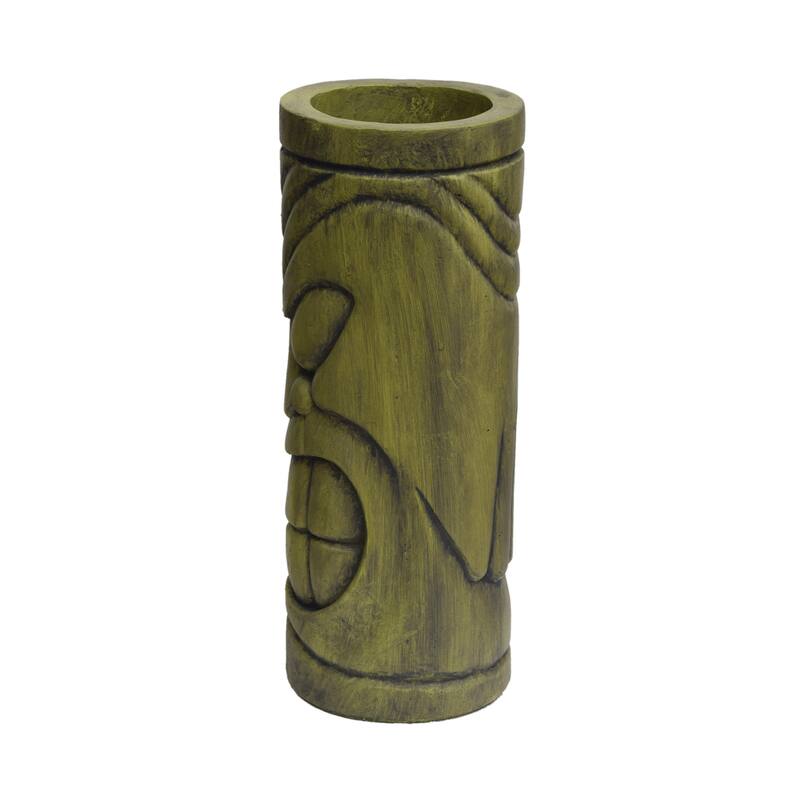 Outdoor stone statue planter with drainage hole, suitable for garden and patio.
