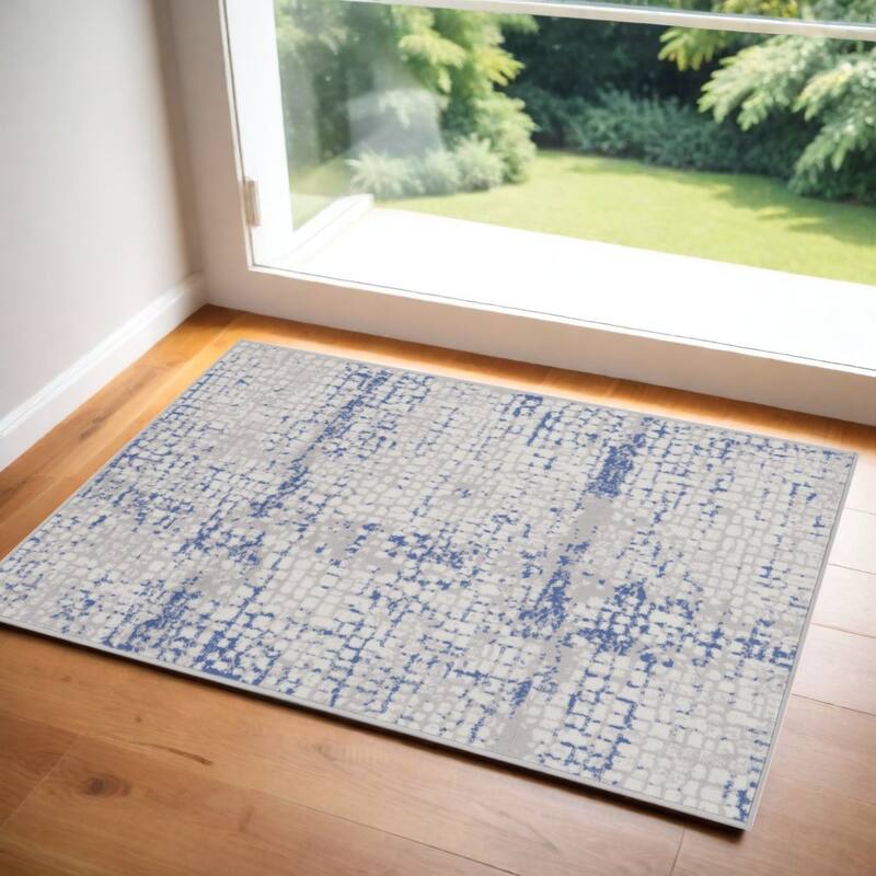Fodeg Power Loomed Abstract Modern Stain Resistant Area Rug By HomeRoots - 60' X '36' X '0.39 - 60' X '36' X '0.39 - Oxford Blue - Rectangle