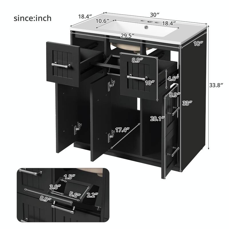 30-inch Bathroom Vanity with Undermount Sink, Soft-Close Doors & Tip-Out Drawer