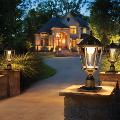 1-Pack 20" Golden Solar LED Outdoor Lanterns - Vintage Garden Lights with Elegant Glass Design - Bronze