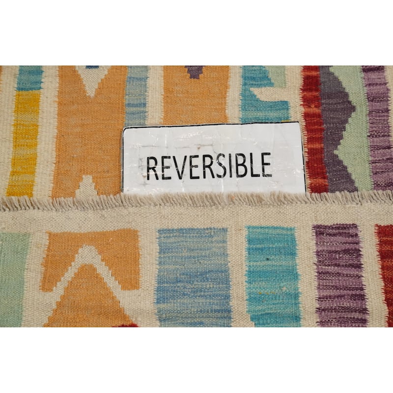 Hand Woven Oriental 100% Wool Carpet Southwestern Tribal Multi-Colored Kilim Runner Rug - 12' 0'' X 2' 8''