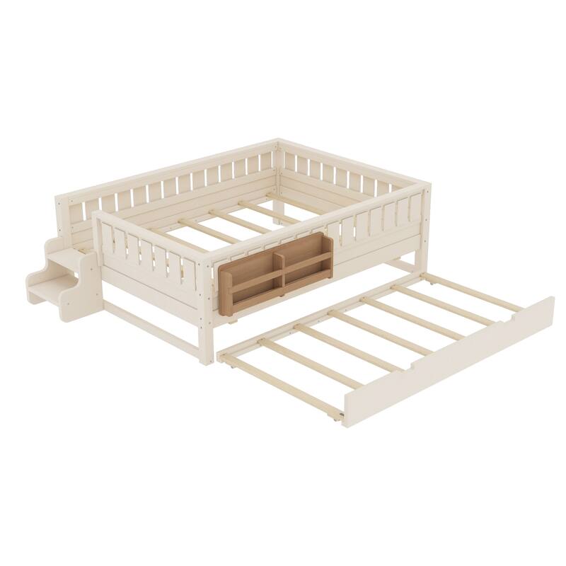 Full with Built-in Bookshelves and Small Staircase, High-Quality Safety Rails, and Trundle