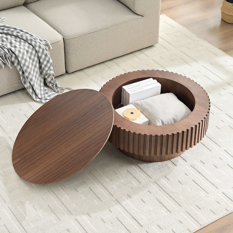 31.49'' Round Coffee Table with Storage Small Coffee Table for Apartment