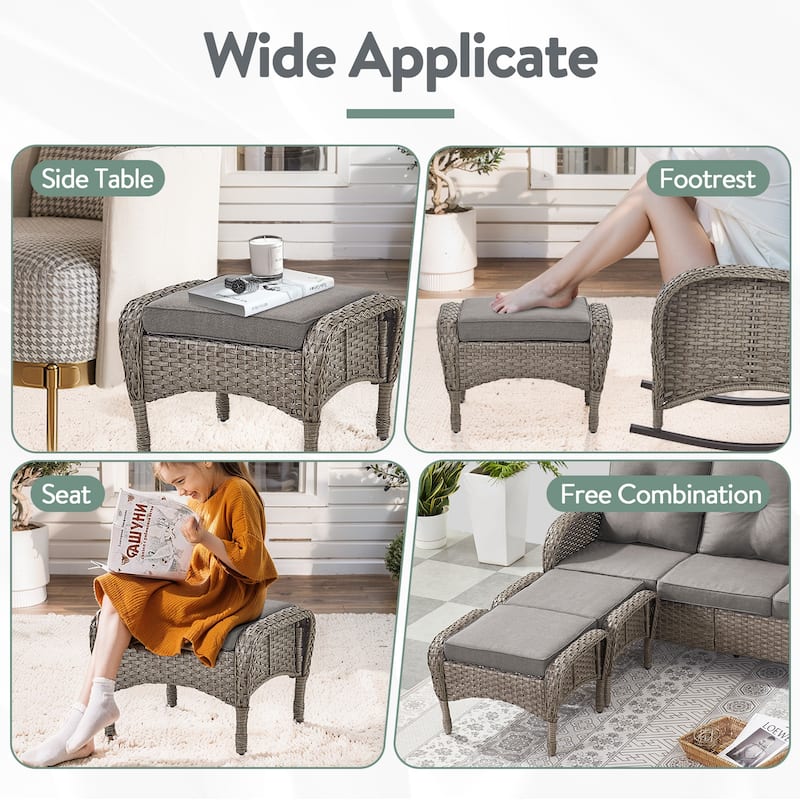 Outdoor Patio Ottoman with Seat Cushion