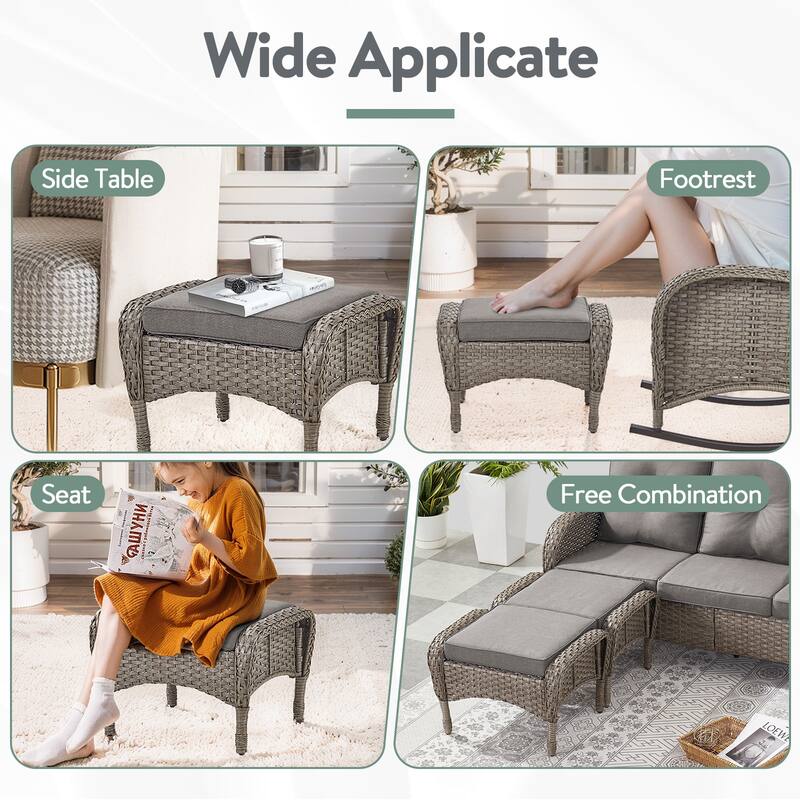 Pocassy 7 Pieces Glider Sofa with Swivel Chairs Ottomans Table
