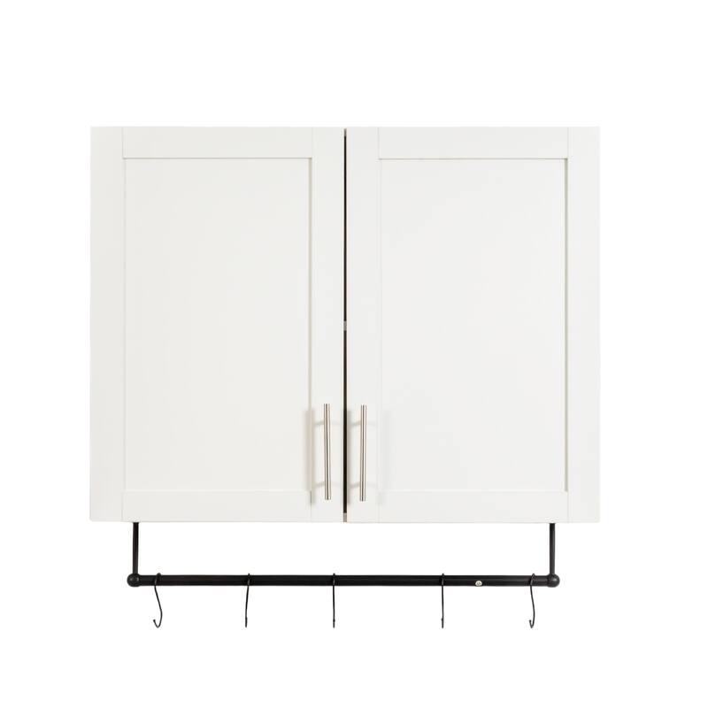 Bathroom Wall Mounted Cabinet with Towel Bar and Hooks, Compact Storage Cabinet with Adjustable Shelf