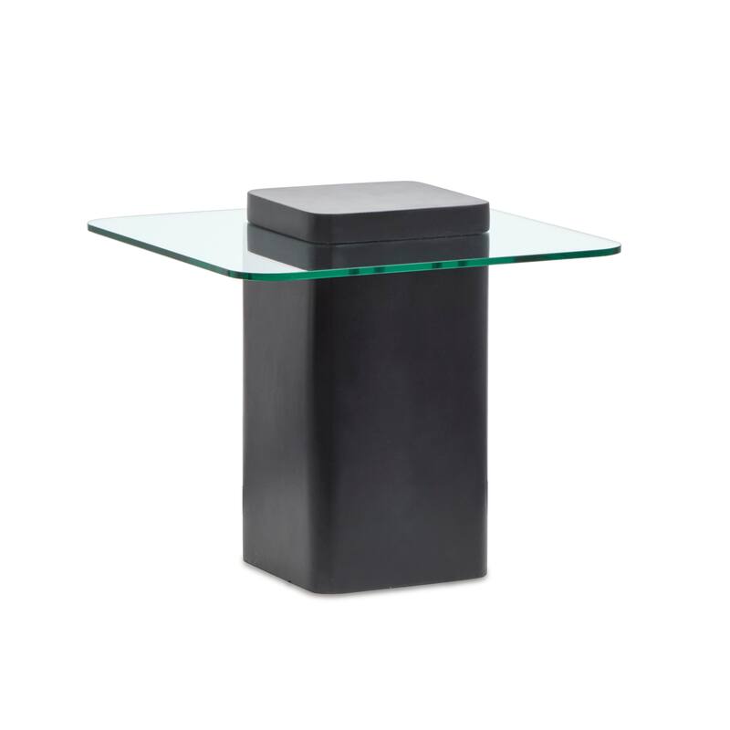 Magnussen Home Donora Clear Glass And Obsidian Square End Table - 21.65''W x 21.65''D x 19.69''H - 21.65''W x 21.65''D x 19.69''H