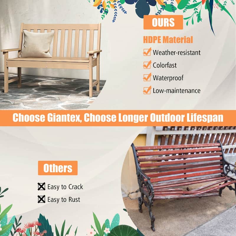 Costway Garden Bench All-Weather HDPE 2-Person Outdoor Bench for Front - See Details