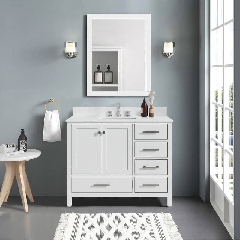 StarrySky 42 inch Undermount Single Sink Bathroom Vanity with Engineered Carrara Marble Top - 42 inch