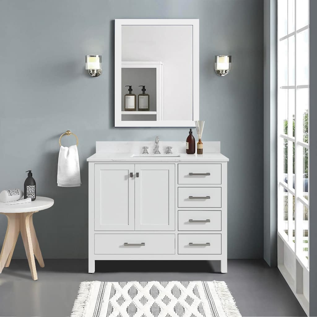 StarrySky 42 inch Undermount Single Sink Bathroom Vanity with Engineered Carrara Marble Top - 42 inch