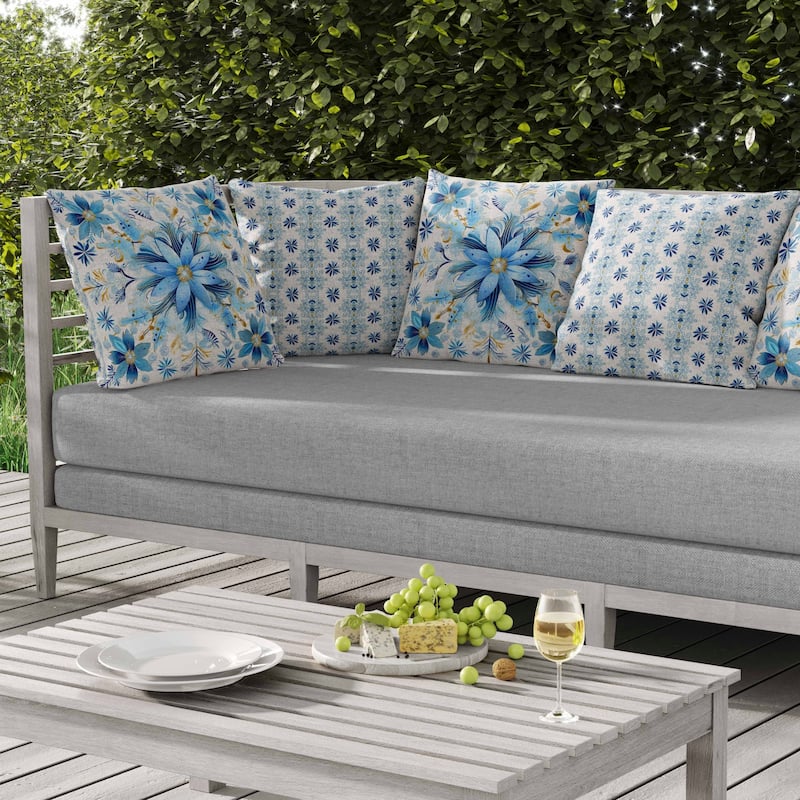 Snowy Crest Indoor/Outdoor Reversible Throw Pillow White and Blue