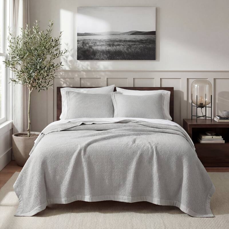 HiEnd Accents Stonewashed Cotton Waffle Weave Coverlet Set, 3PC - Gray - King