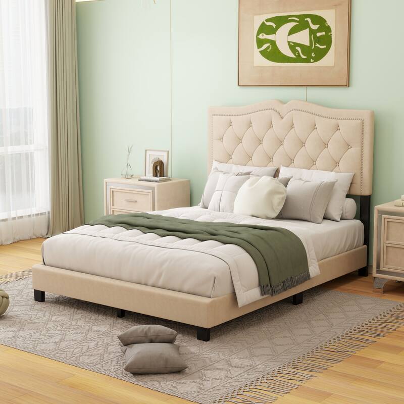 Upholstered bed frame with rivet design