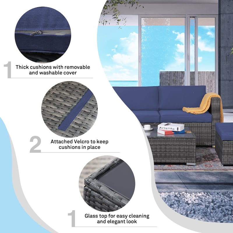 6-piece Outdoor Wicker Sectional Sofa Set