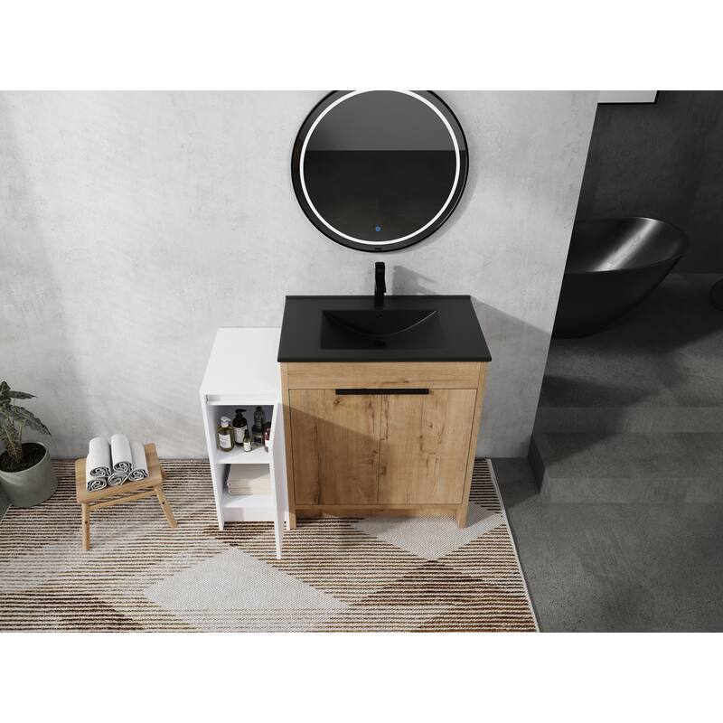 72" Freestanding Bathroom Vanity Set with Adjustable Storage Cabinets, Black Ceramic Sink