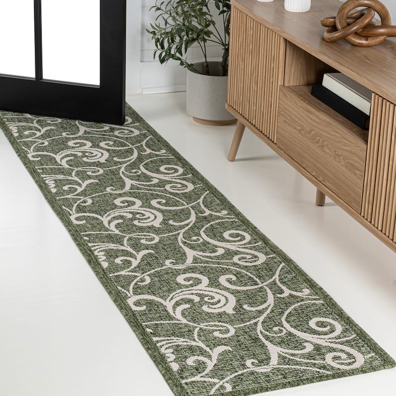 JONATHAN Y Isla Traditional Classic All-Over Scroll Green/Cream Indoor/Outdoor Area Rug