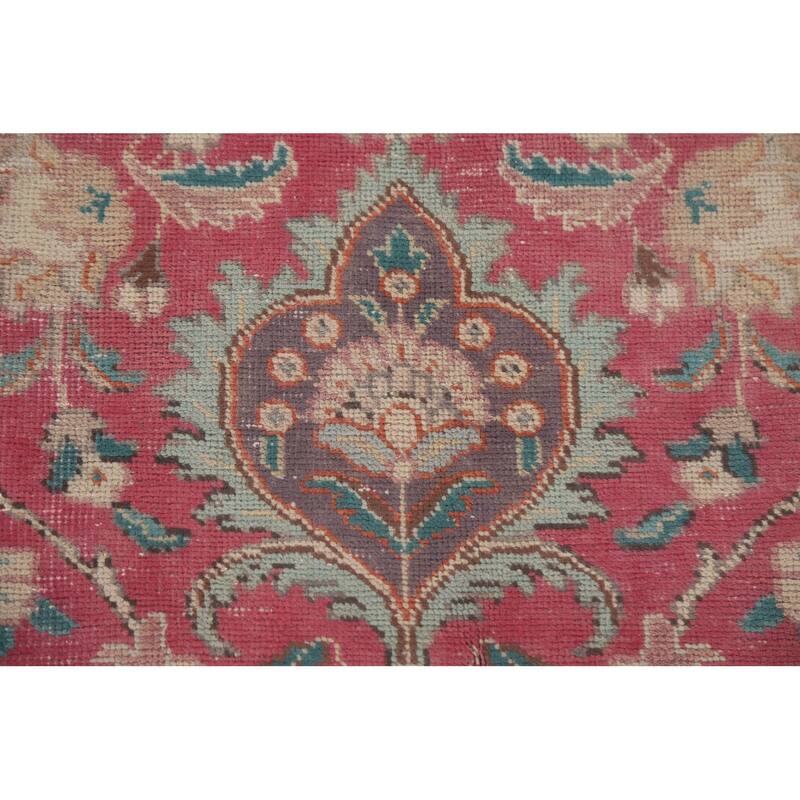 Hand Knotted Oriental 100% Wool Carpet Traditional Floral Pink Tabriz Area Rug - 12' 11'' X 9' 9''