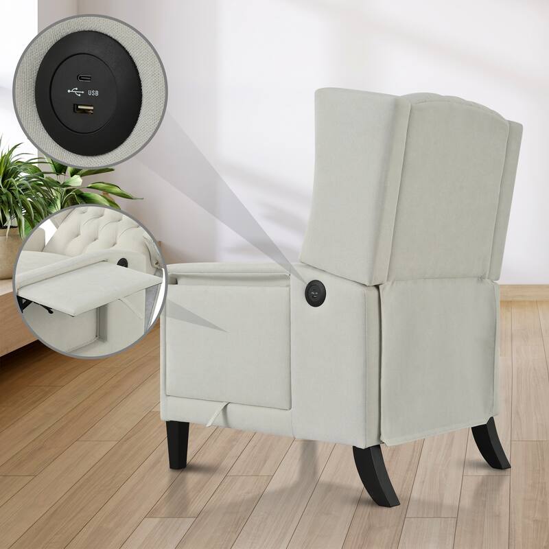Pushback Recliner with Foldable Side Table & USB Ports