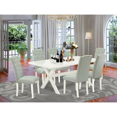 7-Piece Kitchen Table Set with Dining Chairs - Modern Dinette Set - Hardwood Frame - Linen White & Smoke Finish - 72