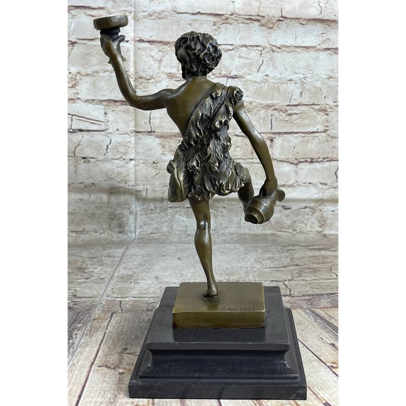 Greek Roman God Of Wine Dionysus Bacchus Bronze Sculpture Statue On Marble Base
