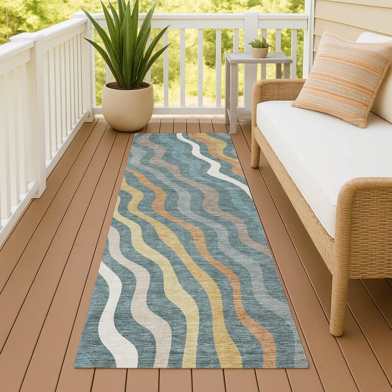 Machine Washable Indoor/ Outdoor Modern Eureka Chantille Rug - Teal - 2'3" x 7'6"