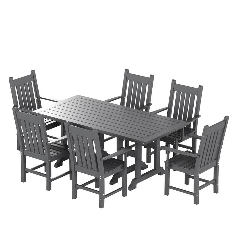 Laguna Hdpe All Weather Outdoor Patio Dining Set with Rectangle Table, Arm Chairs (7-Piece Set)