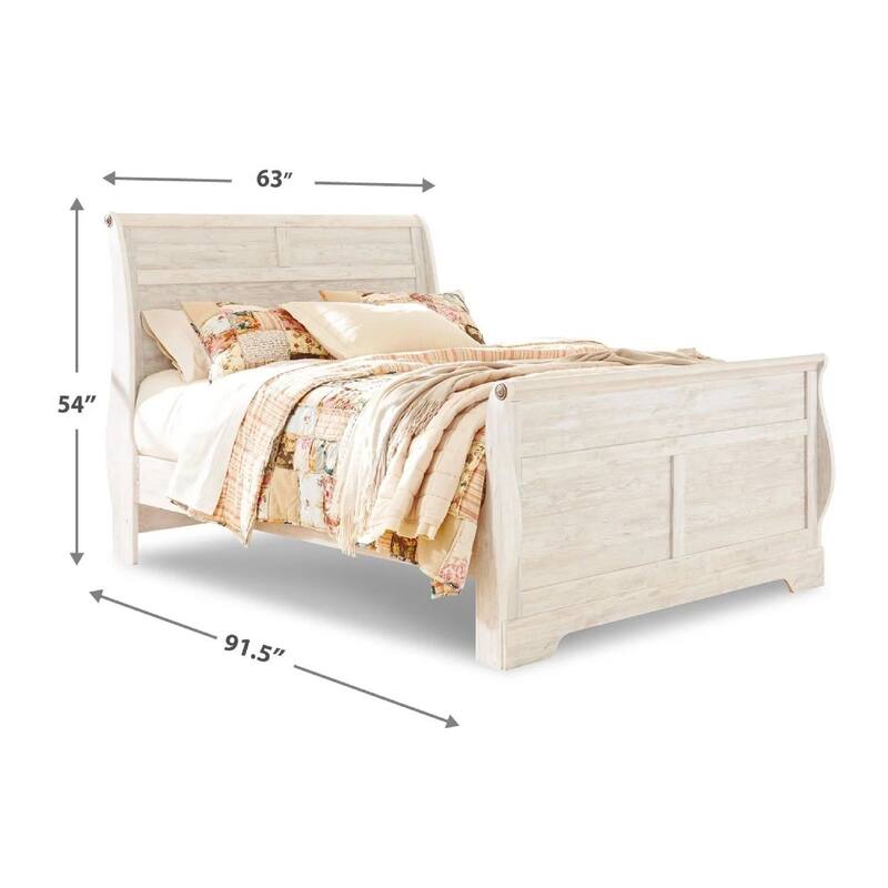 Isla Queen Sleigh Bed, Faux Planks, Farmhouse Whitewash Wood, Bronze