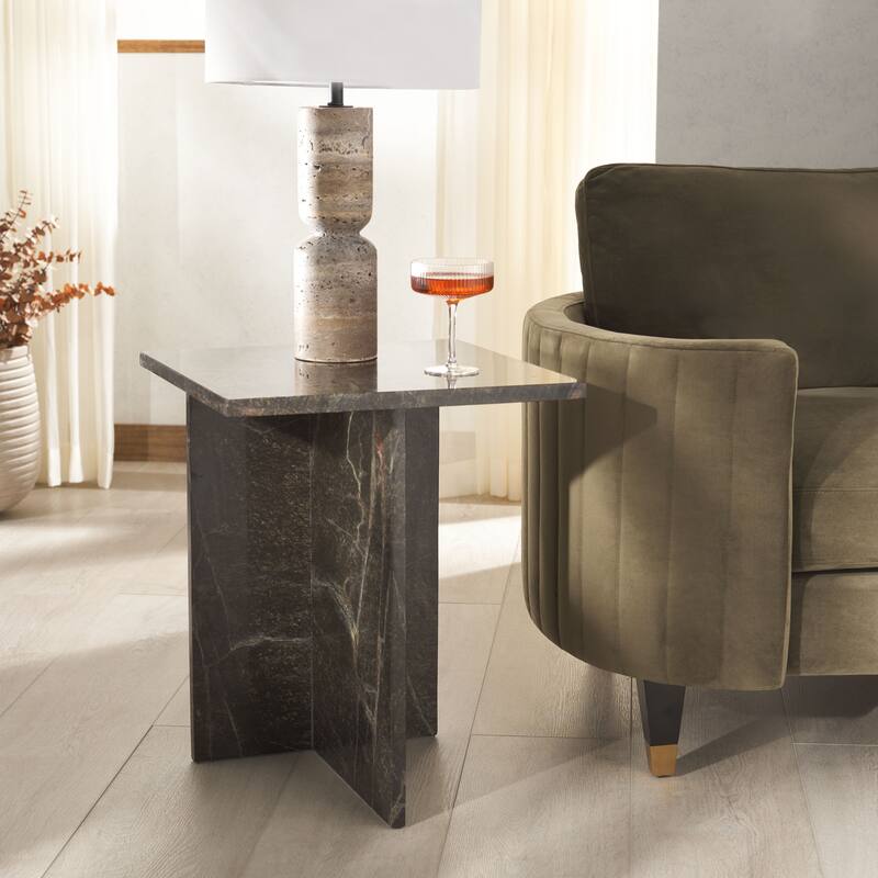 SAFAVIEH Couture Adriano 2 Leg Marble Accent Table - 18"W x 18"D x 22"H