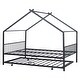 preview thumbnail 5 of 15, Black Full Size Metal House Bed with Trundle and Roof for Kids, Boys and Girls, Bedroom