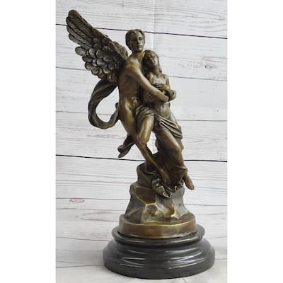 Eros Psyche Romantic Lovers Angel Bronze Statue Sculpture Figure On Marble Base 13 Inches X 6 Inches