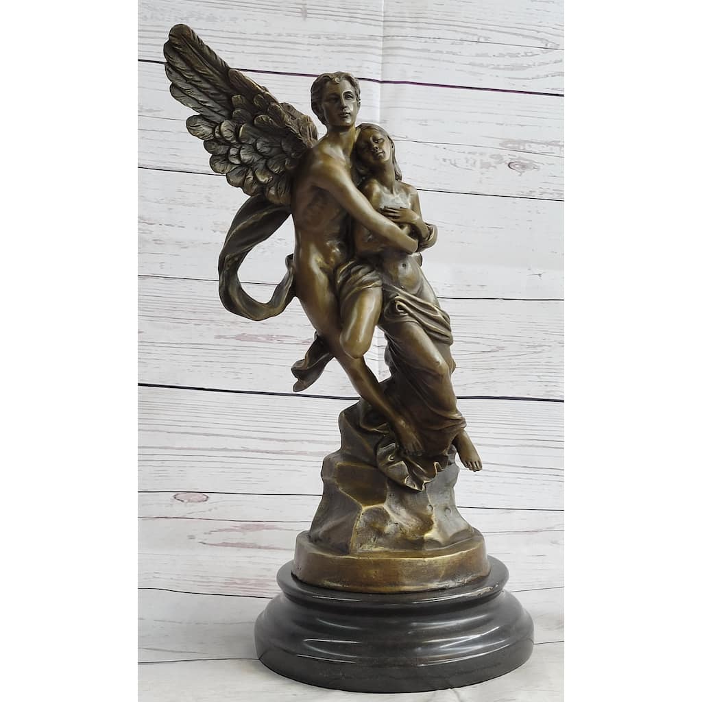Eros Psyche Romantic Lovers Angel Bronze Statue Sculpture Figure On Marble Base 13 Inches X 6 Inches