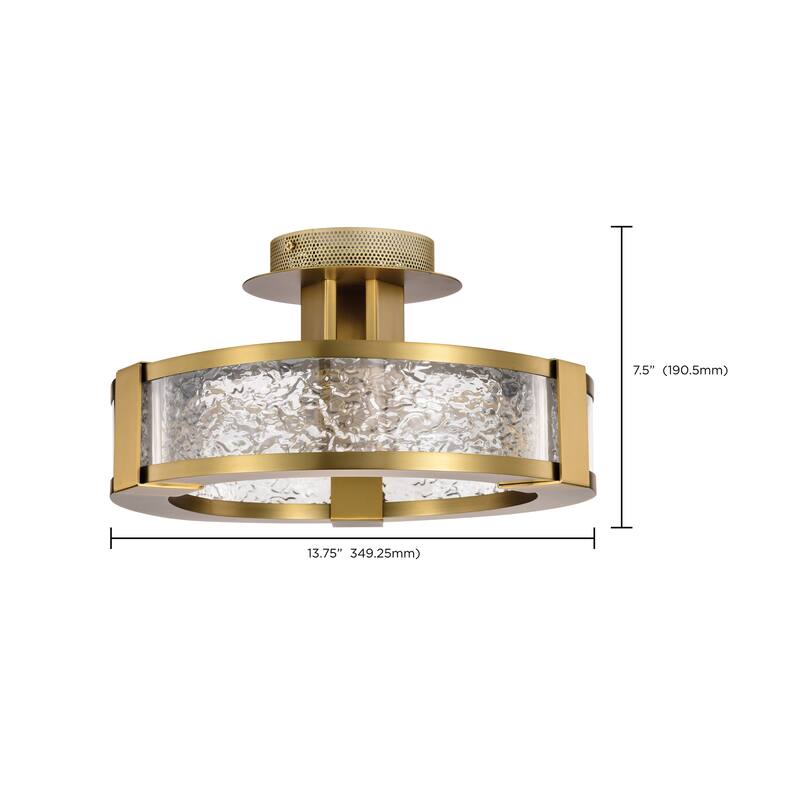 Darrow - 13 Inch LED Semi Flush - Vintage Brass - Acrylic Panels - Vintage Brass