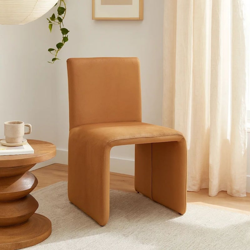 Winny 20 Inch Dining Chair, Waterfall Seat, Set of 2, Velvet Upholstery, Brown