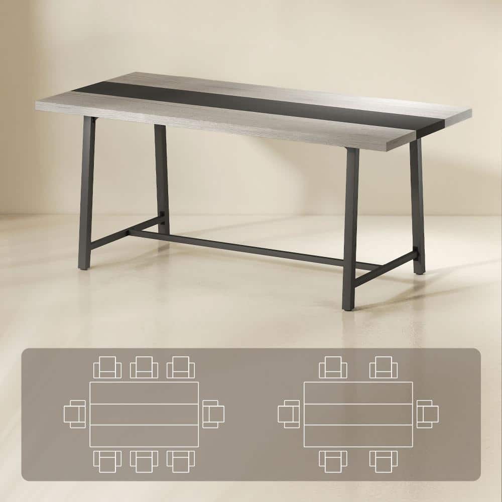 Dining Table with Wood Grain Top & Black Steel Legs, Scratch-Resistant Kitchen Table Work Table